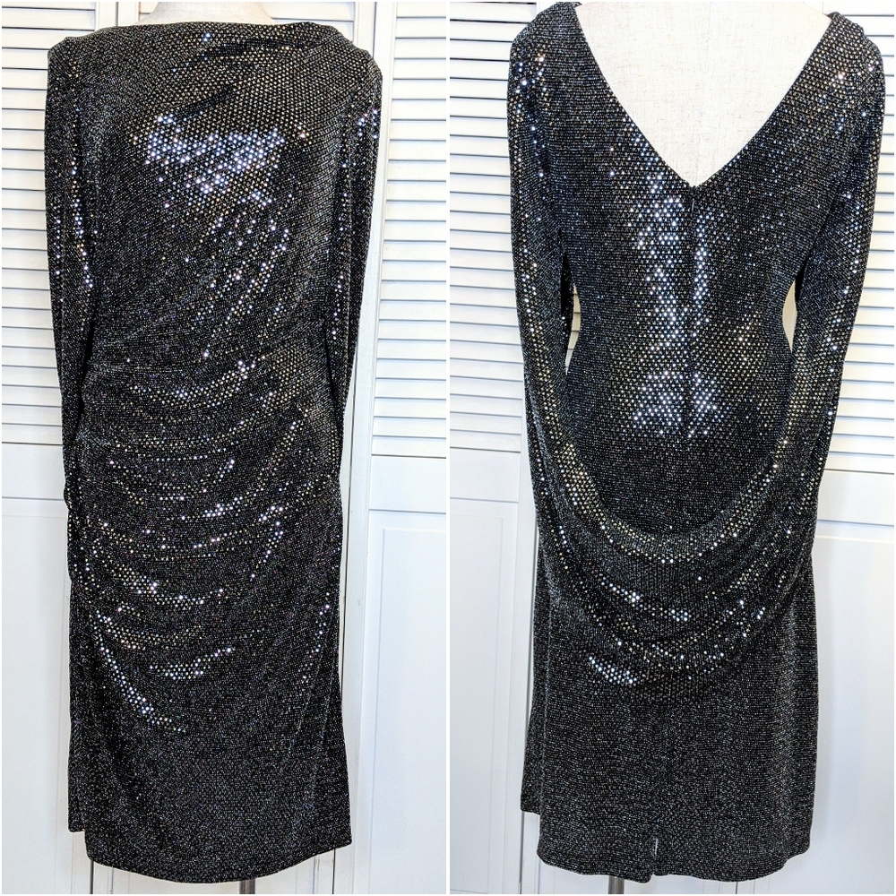 Black/silver glitter dress with cape shawl sleeves
